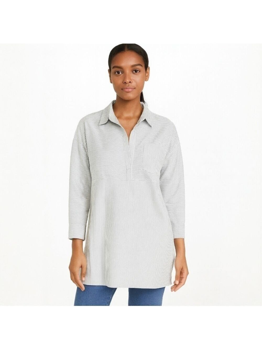 Mazik Light Gray White Striped Oversized Blouse - Size Small - Large
